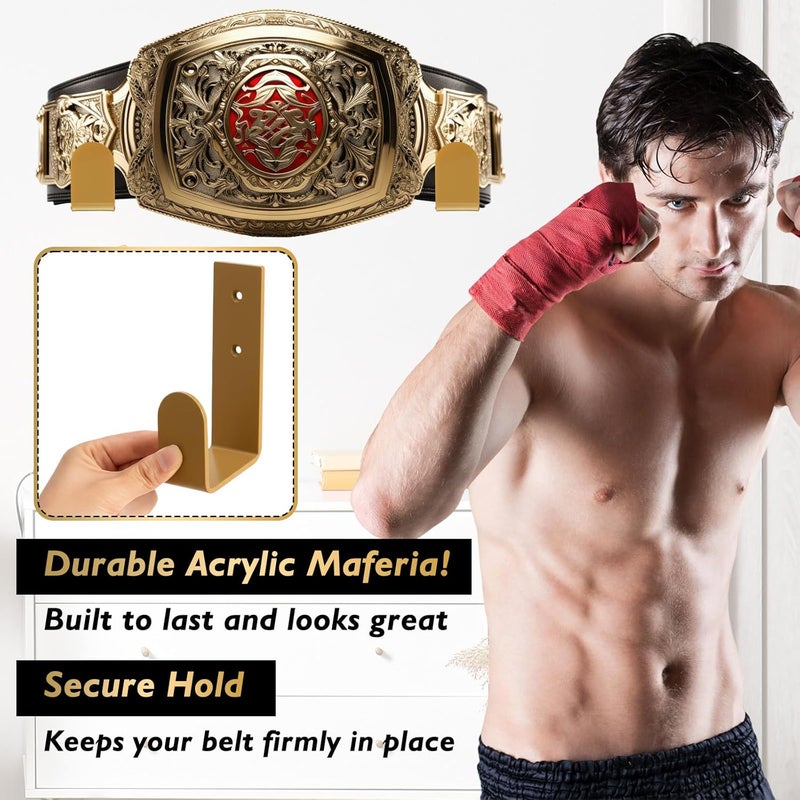 Otoolling 4 Pcs Wrestling Championship Belt Wall Display Holder Belt Horizontal Wall Mount Display Organizer Secure Rack for Wrestling Gifts and Awards - Image 4